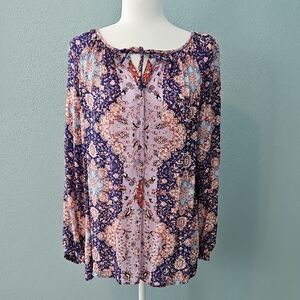 Lucky Brand Women's Blouse - Blue and Pink Floral